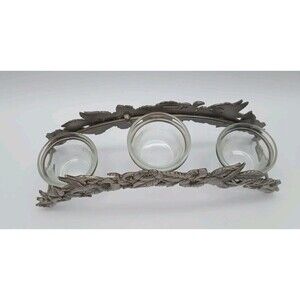 Vintage Pewter SPOONTIQUES Hibiscus  Hummingbird 3 Candle Votive Holders 11”